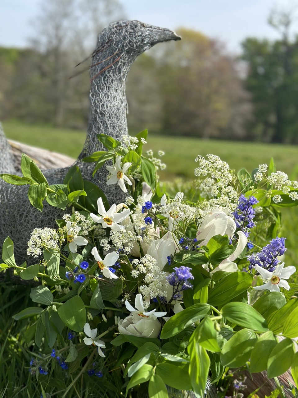 Church floral dislay with a great bustard